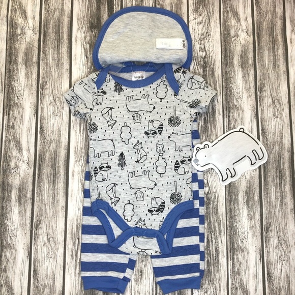 CJP BABY 3-Pc 0-3M Raccoons Foxes Bears OUTFIT NEW - Picture 6 of 10